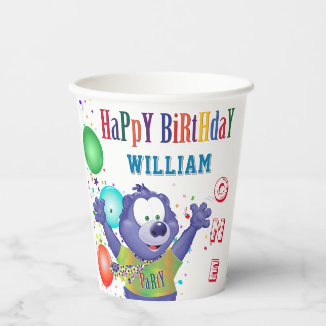 Vasos De Papel Monster Bear Kids Fiesta de cumpleaños (Anverso)