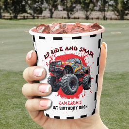 Vasos De Papel Monster Camión Smash Bandera de Verificación Prime