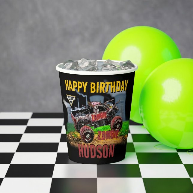 Vasos De Papel Monster Jam - Cumpleaños Zombie (Simulated cup on table)