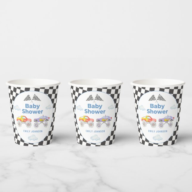 Vasos De Papel Monster Truck Boy Baby Shower (Multi)