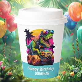 Vasos De Papel MONSTER TRUCK Dinosaur Birthday BLUE