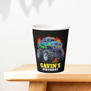 Vasos De Papel Monster Truck fiesta de cumpleaños personalizada