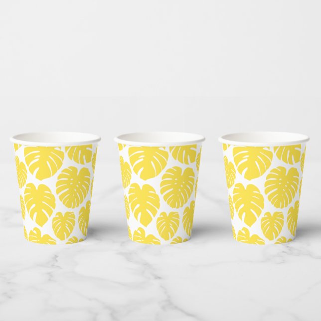Vasos De Papel Monstera - Amarillo limón y blanco (Multi)