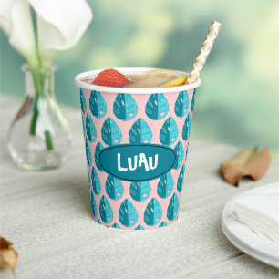 Vasos De Papel Monstera Leaves - Blue and Pink