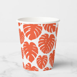 Vasos De Papel Monstera - Naranja y blanco