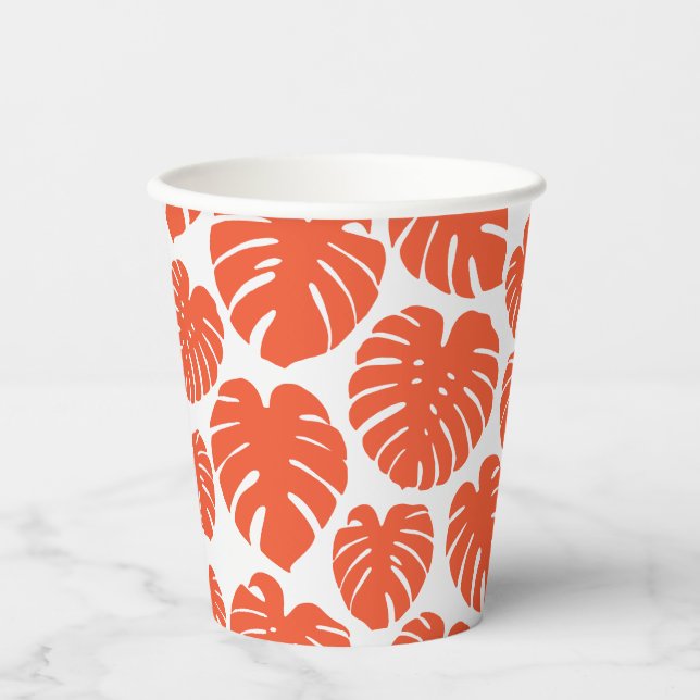 Vasos De Papel Monstera - Naranja y blanco (Anverso)