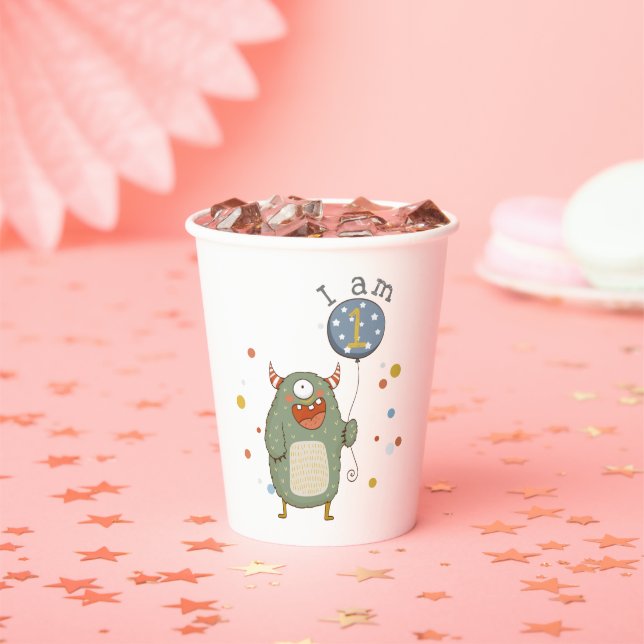Vasos De Papel Monstruo de personalizable con globo de cumpleaños (in situ)