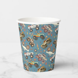 Vasos De Papel Monstruo moderno Camión cumpleaños acuarela azul