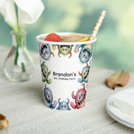 Vasos De Papel Monstruos Coloridos 3ª. Fiesta de cumpleaños