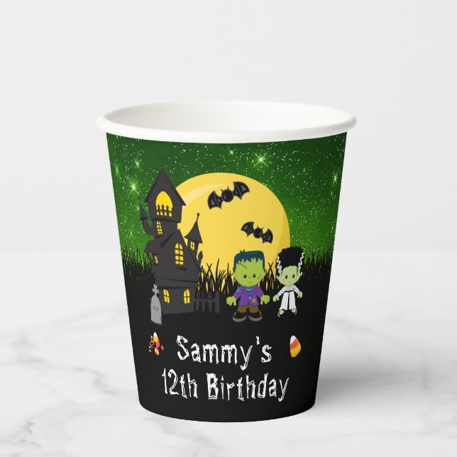 Vasos De Papel Monstruos de la fiesta de cumpleaños de Halloween  (Anverso)