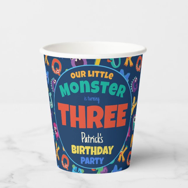 Vasos De Papel Monstruos de los Alpes Cumpleaños Pequeño Monstruo (Anverso)