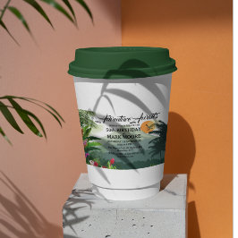 Vasos De Papel Montaña, bosque y atardecer