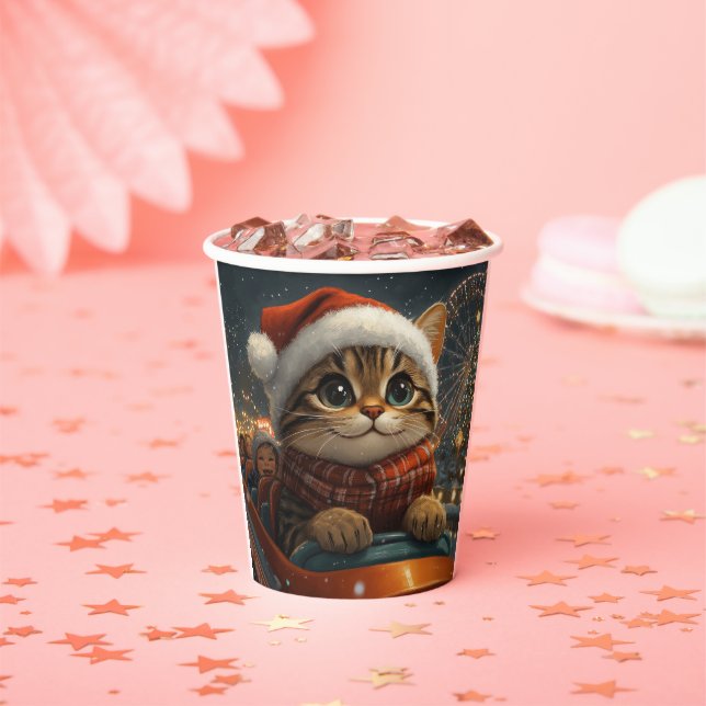Vasos De Papel Montaña Rusa de Gato de Bengala Navidad (in situ)