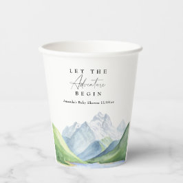 Vasos De Papel Montañas acuarela - Que comience la aventura