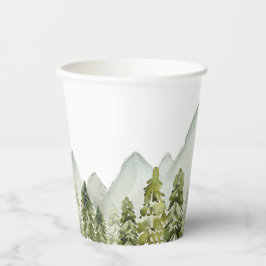 Vasos De Papel Montañas acuarelas y copas de papel de árboles
