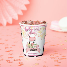 Vasos De Papel Moo lindo rosa floral Santa vaca 1er cumpleaños