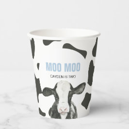 Vasos De Papel MOO MOO I'm Two Cow Print 2nd birthday Paper Cups
