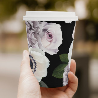 Vasos De Papel Moody Anemone y Purple Floral Black Bridal Shower