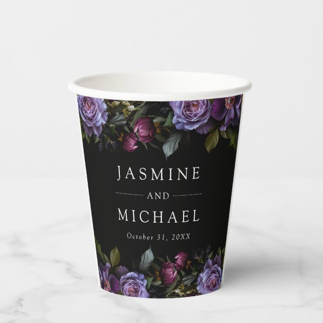 Vasos De Papel Moody Gothic Purple Floral Boda (Anverso)