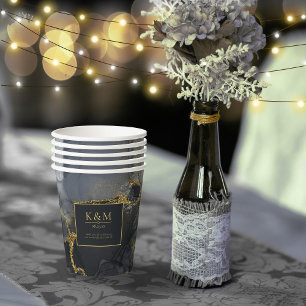Vasos De Papel Moody Ink Charcoal Gold Abstract ID988