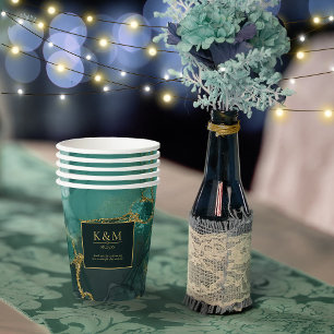 Vasos De Papel Moody Ink Emerald Gold Abstract ID988