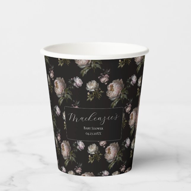 Vasos De Papel Moody Peony Flowers Baby Shower  (Anverso)