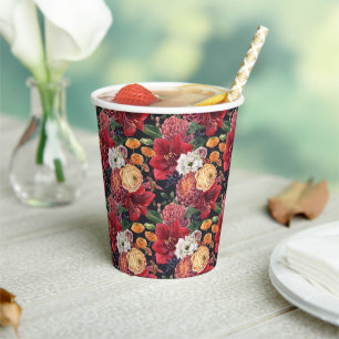 Vasos De Papel Moody Watercolor Amaryllis y Flores de Otoño