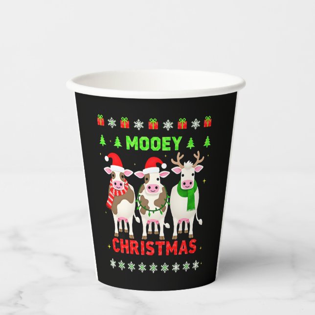 Vasos De Papel Mooey Christmas Cow Christmas Ugly Sweater Pajama  (Anverso)