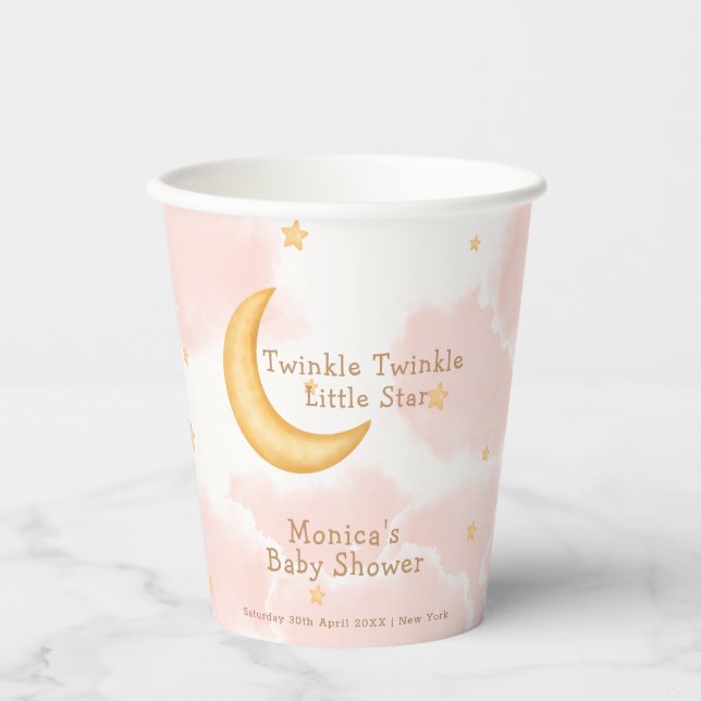 Vasos De Papel Moon Stars Twinkle Twinkle Girl Baby Shower (Anverso)