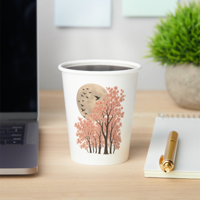 Vasos De Papel Moonlit Cherry Blossom Trees Nature Art 8oz Paper  (in situ)