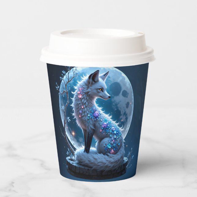 Vasos De Papel Moonlit Crystal Fox – Guardian of Silent Dreams.  (Anverso)