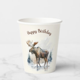 Vasos De Papel Moose acuarela de invierno - Fiesta de cumpleaños