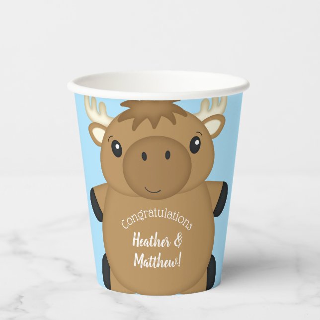 Vasos De Papel Moose Baby Shower Blue Boy (Anverso)