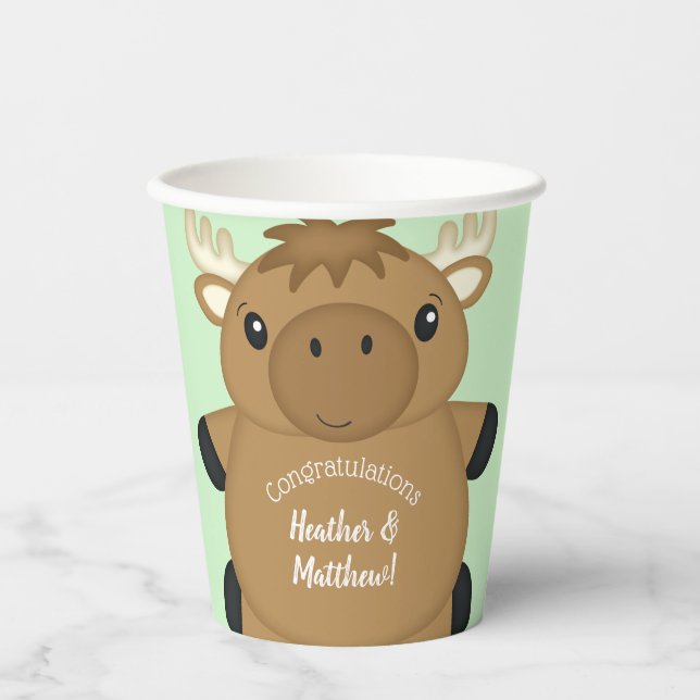 Vasos De Papel Moose Baby Shower Green (Anverso)