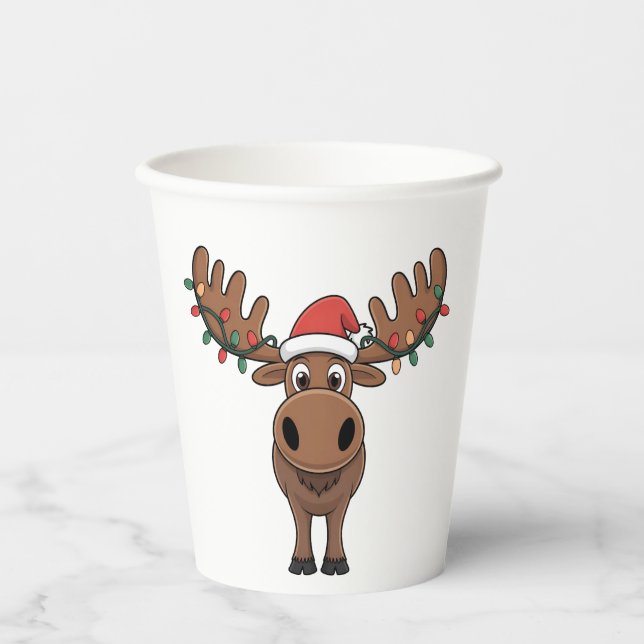Vasos De Papel Moose Christmas Tree ilumina divertidas Xmas Moose (Anverso)