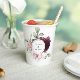 Vasos De Papel Morada botánica de acuarela romántica y Groom