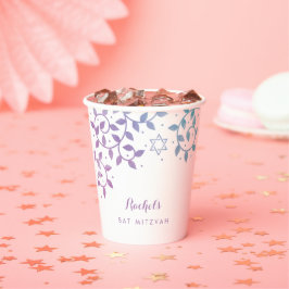 Vasos De Papel Morado + Árbol Verde azulado Bat Mitzvah
