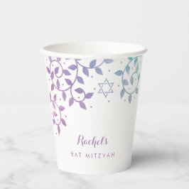 Vasos De Papel Morado + Árbol Verde azulado Bat Mitzvah