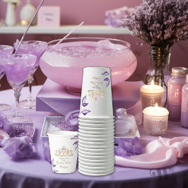 Vasos De Papel Morado de hojas de oro Tiara Quinceañera