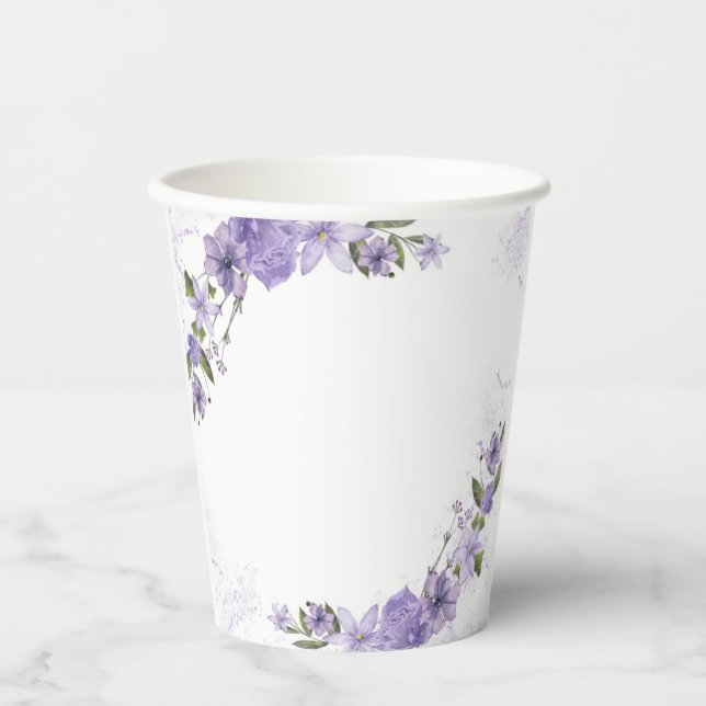 Vasos De Papel Morado Floral (Anverso)