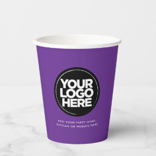 Vasos De Papel Morado Logo y texto personalizados