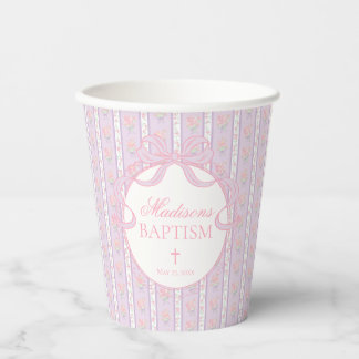 Vasos De Papel Morado Vintage Elegante Floral Bautizo
