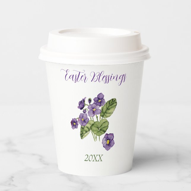 Vasos De Papel Morado violeta bendición de Pascua año taza de pap (Anverso)