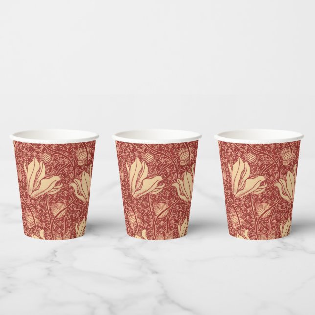 Vasos De Papel Morris Inspirado Lily Flor Tejido Rojo Botánico (Multi)