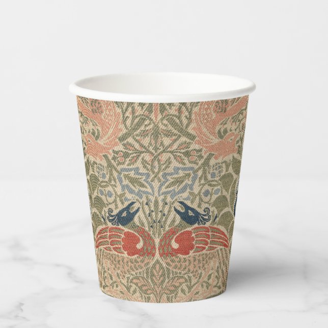 Vasos De Papel Morris - Patrón de pavo real y flor dragón (Anverso)