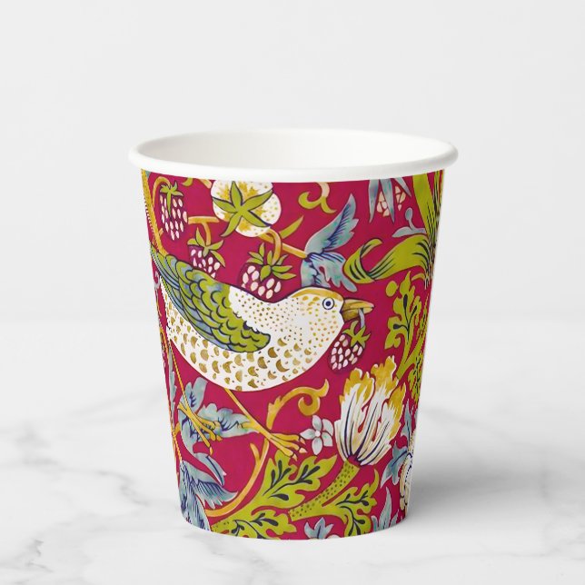 Vasos De Papel Morris Red Background Strawberry Thief Pattern (Reverso )