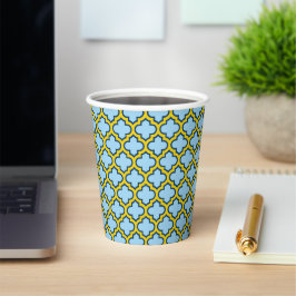 Vasos De Papel Mosaico azul y amarillo, Entramado, Quatrefoil