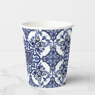 Vasos De Papel Mosaico mallico italiano azul y blanco siciliano