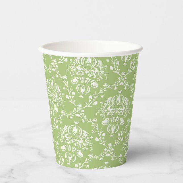 Vasos De Papel Moss Green Damask Paper Cup (Anverso)