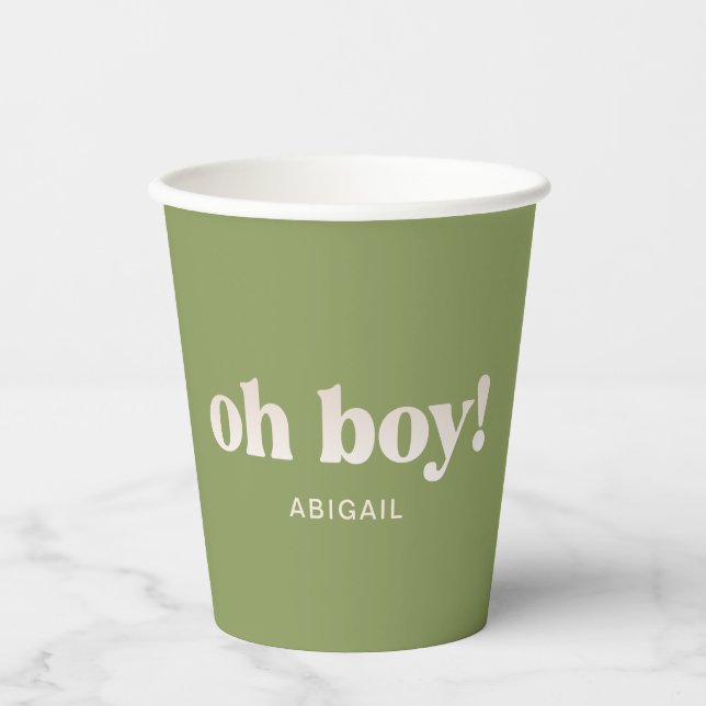 Vasos De Papel ¡Moss Green Oh Boy! Copa de papel Baby Shower (Anverso)